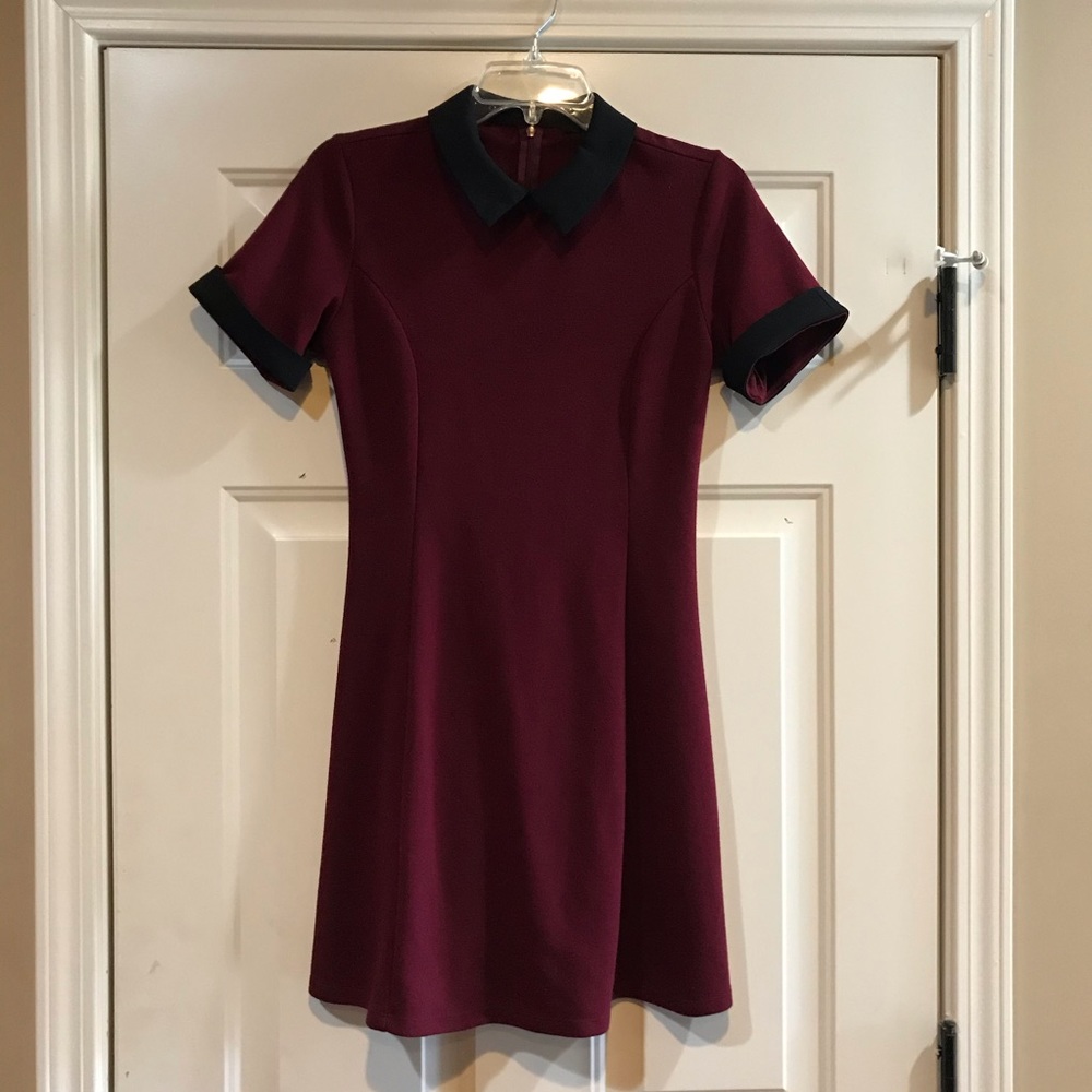 F21 Maroon Contrast Collar Wednesday Dress